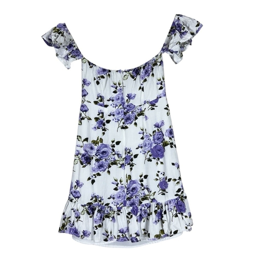 Womens Floral Rose Off The Shoulder Mini Dress White Purple Cottagecore Size S - Picture 5 of 7